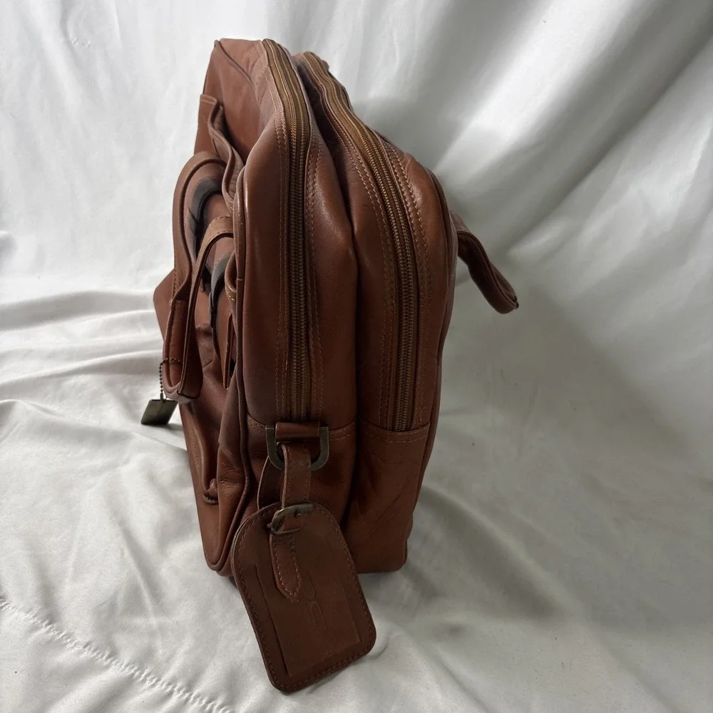 Claire Chase Executive Computer Laptop Briefcase Leather Cognac Luxury Carry On